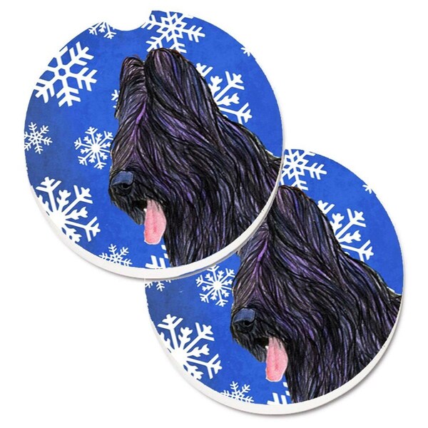 Carolines Treasures Briard Winter Snowflakes Holiday Set of 2 Cup Holder Car Coaster SS4627CARC - main